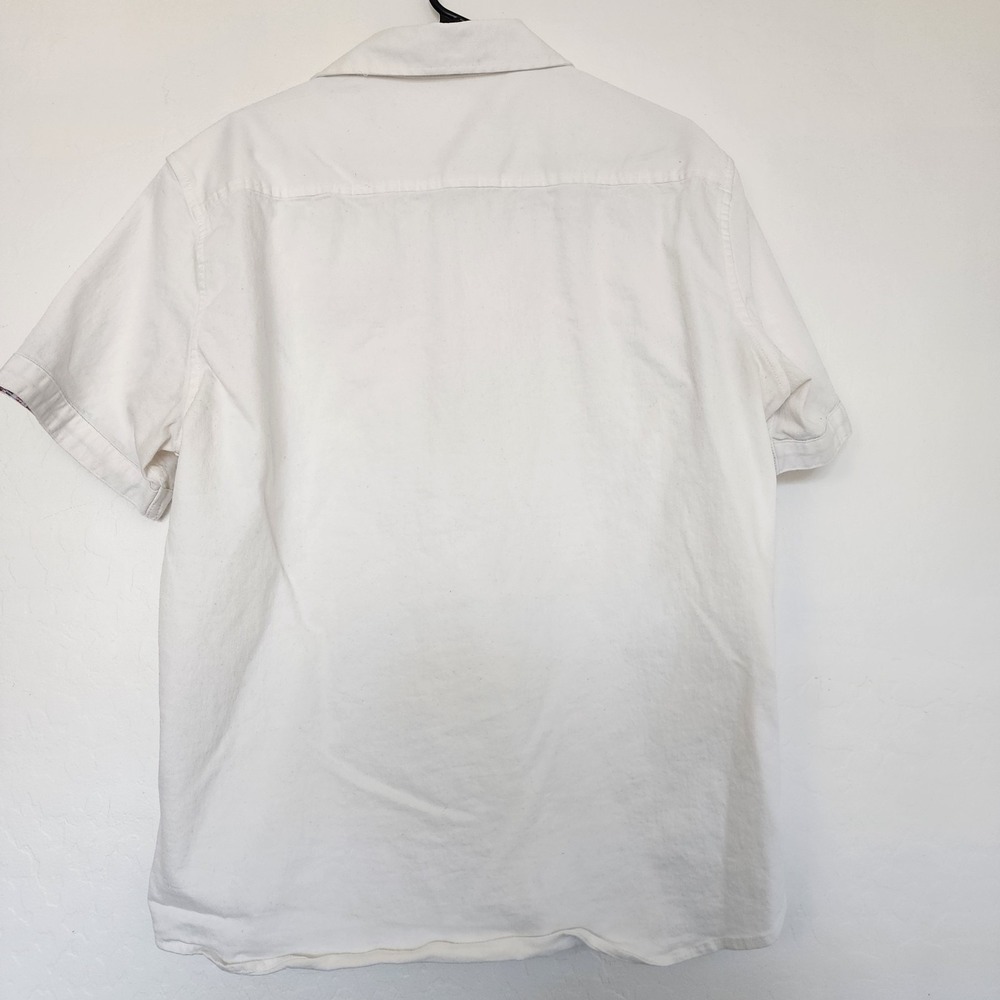 COOFANDY Mens XL White Button Front Shirt Plaid Trim Faux Leather Pocket Casual - Picture 7 of 10